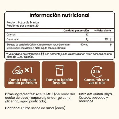 Canela de Ceilán 7200mg con Aceite MCT